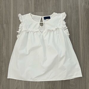 Blue Rain White Ruffle Trim Blouse Large